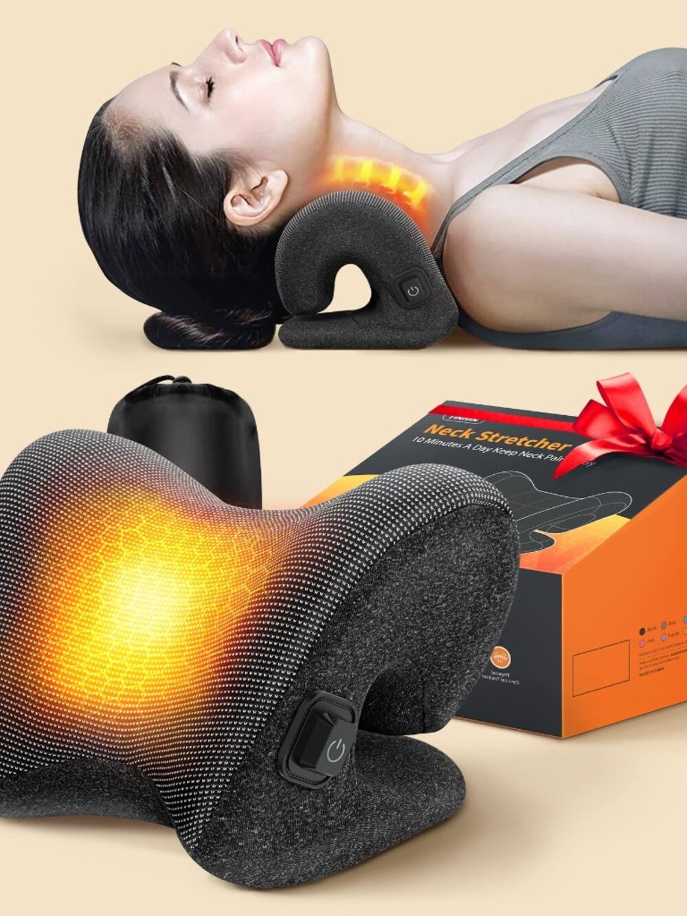 New Heated Neck Stretcher Pillow w/ Magnetic Cover, Graphene Heat, Cervical
